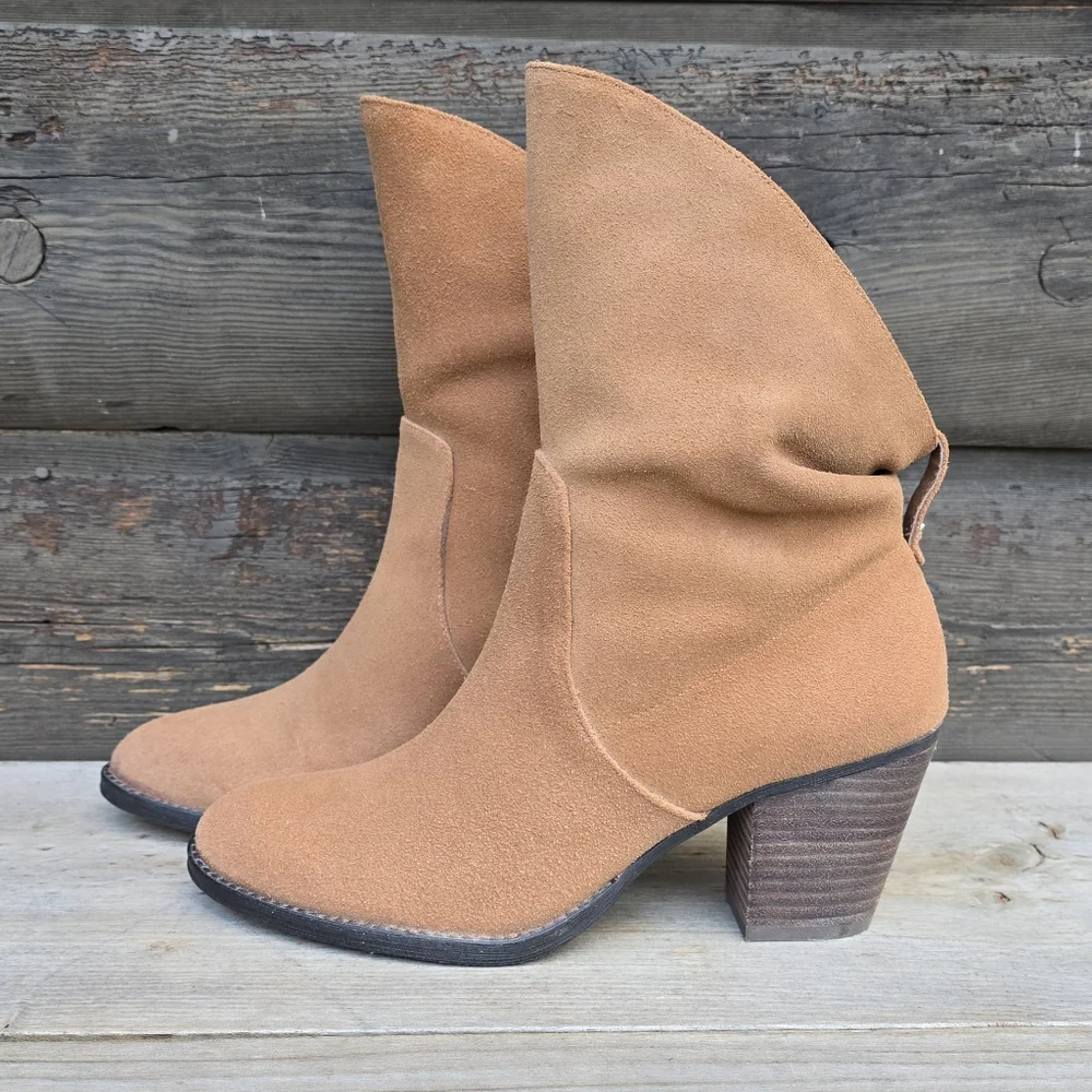 Nine West Frassie Western Boho, Suede Block Heel, Comfort Bootie 8.5M - Picture 3 of 12